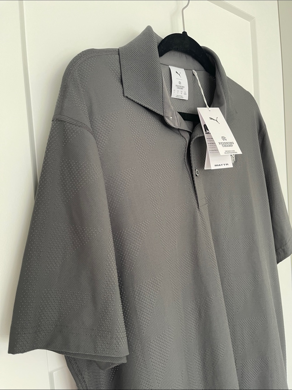 NWT Puma x Reigning Champ MATTR Golf Polo Shirt Charcoal Grey Mens Size L